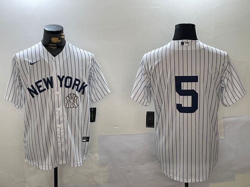 Men New York Yankees #5 No Name White Stripe Fashion Nike 2024 MLB Jersey style 4